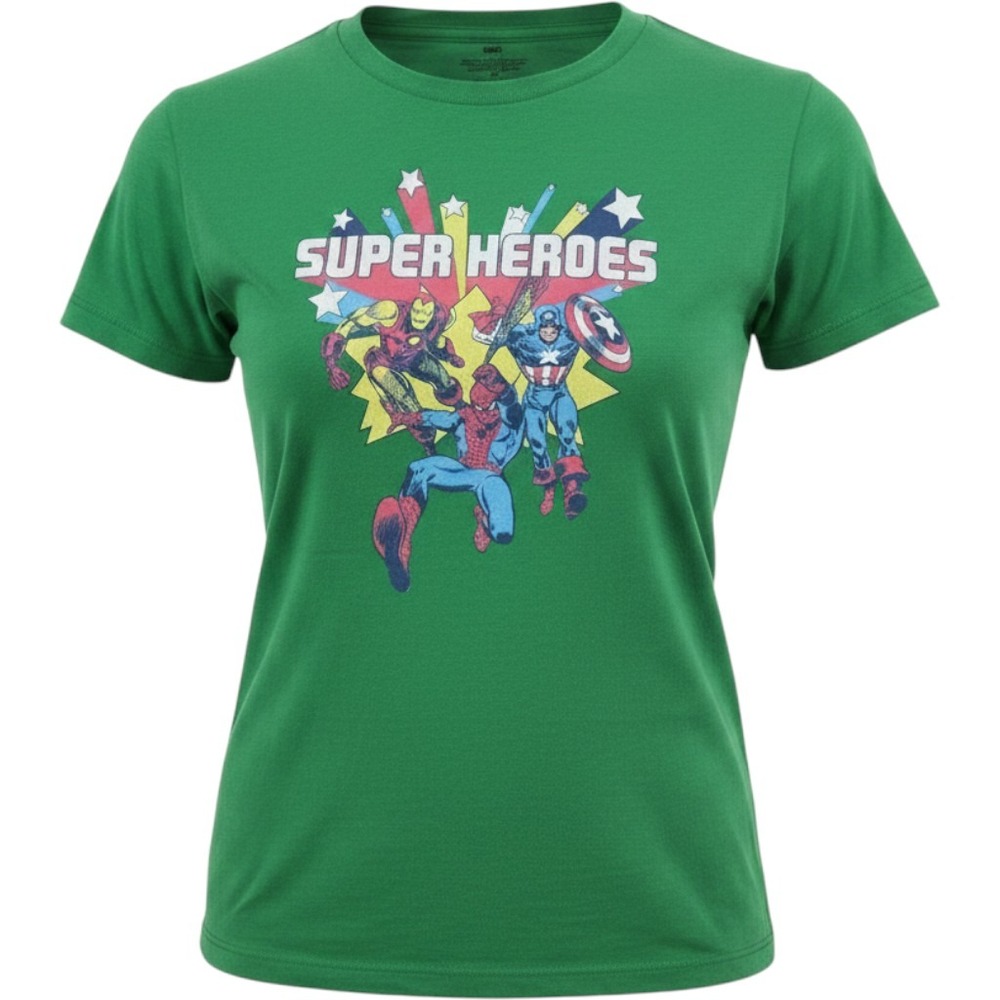 Marvel Heroes For Her‎ Women's Green Graphic T-Shirt Spider-Man Iron Man